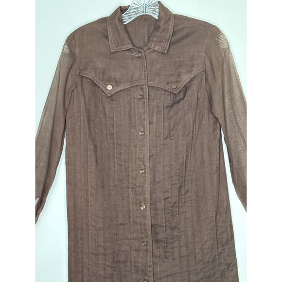 Vintage 1970s Brown sheer Western Shirt Dress Button Front Midi Duster” small - Picture 4 of 12